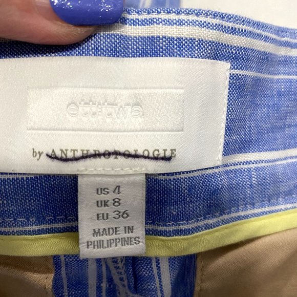 Anthropologie Ett:Twa Striped Linen Wide‎ Leg Pants Blue and White NWOT Size 4 - Picture 5 of 12